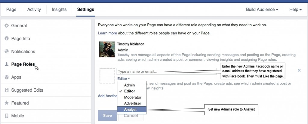 Facebook admin setup